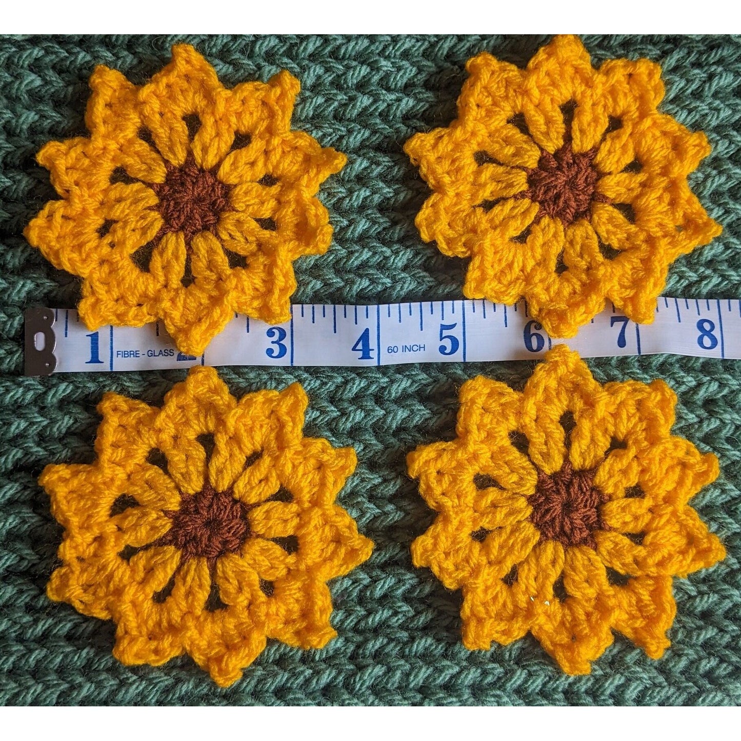 Set of 4 Crochet Sunflower Appliques