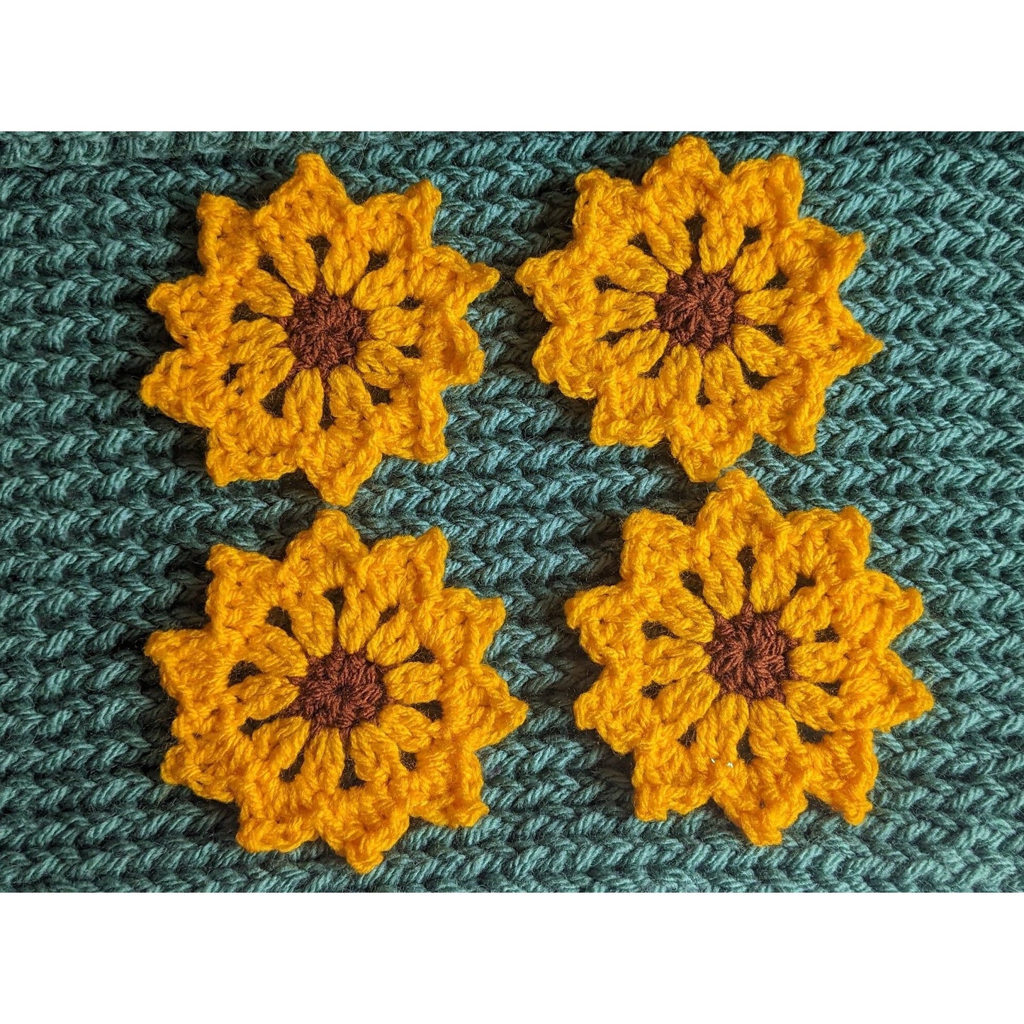 Set of 4 Crochet Sunflower Appliques