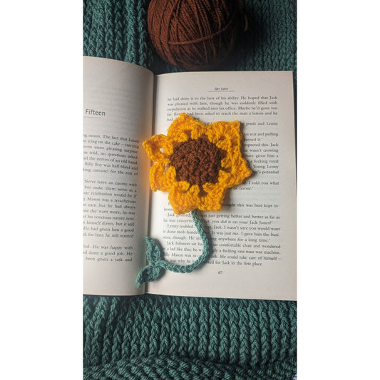 Handmade Crochet Sunflower Bookmark with Leaves