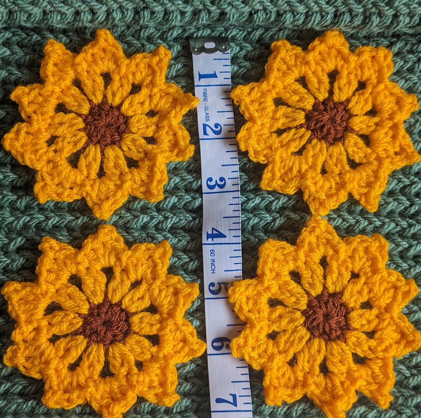 Set of 4 Crochet Sunflower Appliques